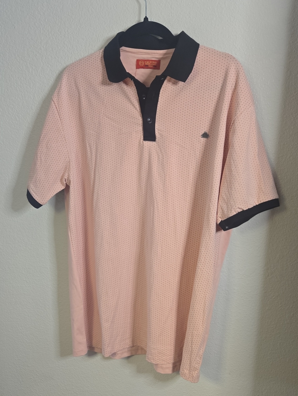 Calvino Men’s Pink Polo with Black Trim